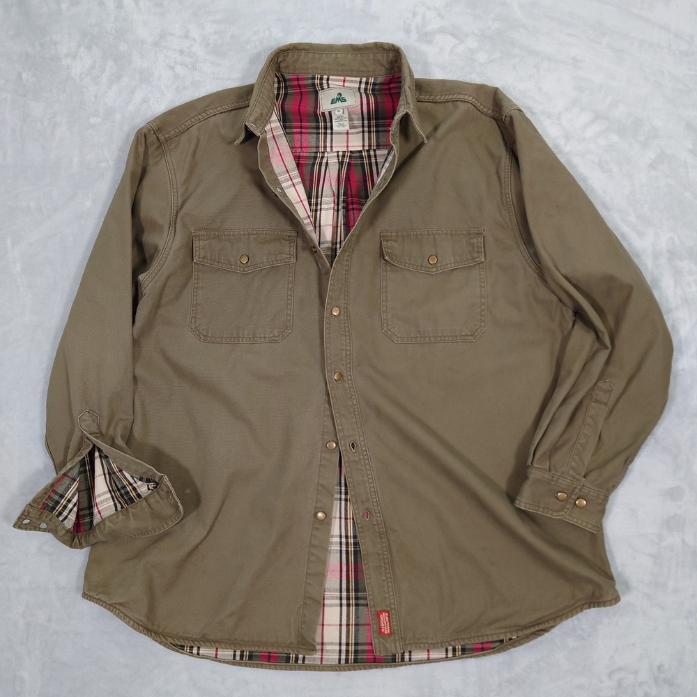 EMS Jacket Chore Shirt Men XL Army Green Heavy Duck Canvas Flannel Lined Shacket
